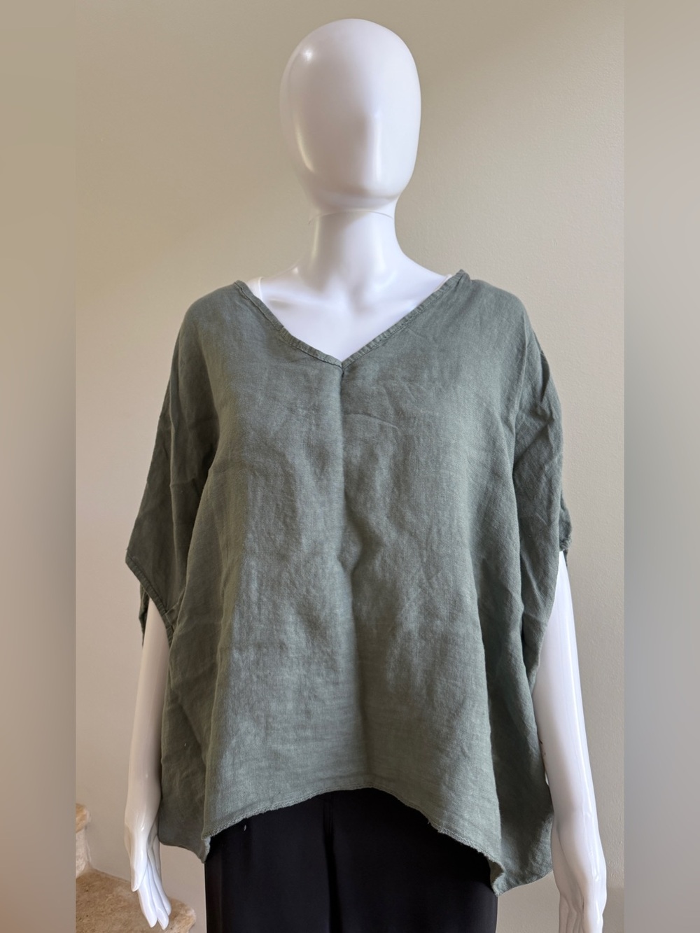RAW MODA 100% Linen V-Neck Top Blouse Tunic Top One Size